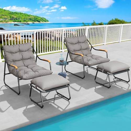 DWVO Chaise Lounge Chair Outdoor with Removable Cushions, Outdoor Patio Lounge Chair with Footrest, Breathable Outdoor Chaise for Pool Garden Backyard Deck, Gray