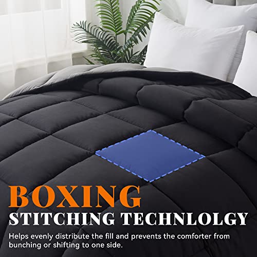 Cosybay Down Alternative Comforter (Black/Grey, Full) - All Season Soft Quilted Full Size Bed Comforter - Duvet Insert with Corner Tabs -Winter Summer Warm Fluffy, 82x86 inches Cosybay