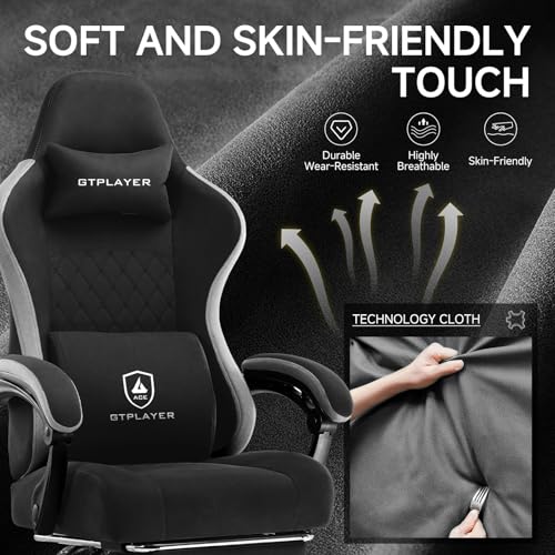 GTPLAYER Office Chair, Gaming Computer Desk Fabric Chair with Footrest, High Back Ergonomic Office Chair with Pocket Spring Lumbar Support and Linkage Armrests Adjustable Height Swivel for Home Task GTPLAYER