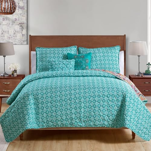 VCNY Home Yara Medallion 5 Piece Reversible Quilt Set, King, Aqua VCNY Home