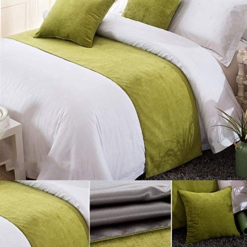 Twelve Green Chenille Bed Runner Single Bedding Scarf Decorative for Bedroom Hotel Wedding Room Twelve