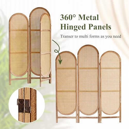Leesinwing Room Divider Panel, 3 Panel Roomdivider Wall, Wood Room Dividers and Folding Privacy Screens, Rattan Partition Room Dividers, Privacy Dividers for Rooms, Bedroom, Dining Room, Light Brown Leesinwing
