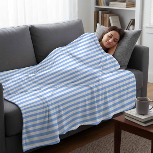 Light Blue Stripe Throw Blanket,Soft Cozy Flannel Blankets Modern Minimalist Style Plush Bedding Throws Lightweight Fleece Blanket for Bed Sofa Couch Home Decor 40x50in Quibro Zynth