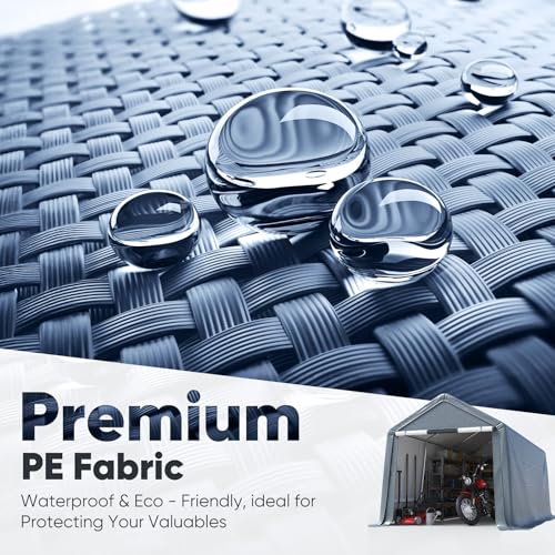 Quictent 8x10FT Carport Shelter Storage Shed with Roll-Up Mesh Windows, Heavy Duty Portable Garage for Motorcycle, ATV, Garden Tools Waterproof Storage Tent with Reinforced Frame, Dark Gray Quictent