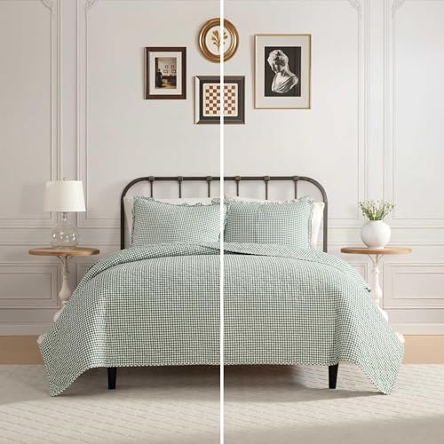 Laura Ashley - Full/Queen Quilt Set, Pre-Washed Cotton Bedding with Matching Sham, Lightweight for Year Round Use, Oeko-Tex Certified (Gracies Gingham Green) Laura Ashley