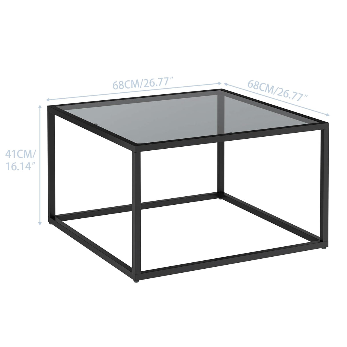 YMYNY Glass Coffee Table, Tempered Glass Square Coffee Tables with Metal Frame, Unique Modern Table for Living Room Home Office 26.77" x 26.77" x 15.75", Black Grey, UHCT001H YMYNY