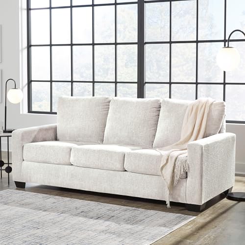 Signature Design by Ashley Rannis Coastal 2-in-1 Sofa Sleeper with Folding Gel Memory Foam Mattress, Queen, White Signature Design by Ashley