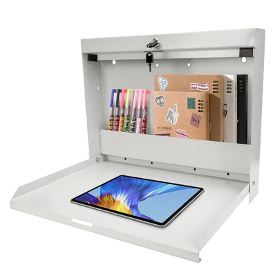 Yeeoy Wall Mount Folding Desk with Chalkboard Front, Space-Saving Floating Desk Design, Laptop Desk Foldable Tabletop for Bathroom Kitchen Office Bedroom, Key Lock, Beige