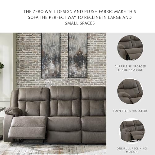 Signature Design by Ashley First Base Contemporary Faux Leather Manual Reclining Sofa, Gray Signature Design by Ashley