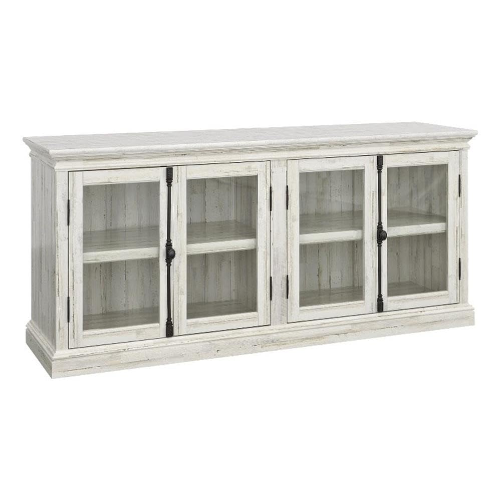 Sauder Barrister Lane TV Stand Console Credenza with Storage Glass Doors, for TVs up to 70", in White Plank Sauder