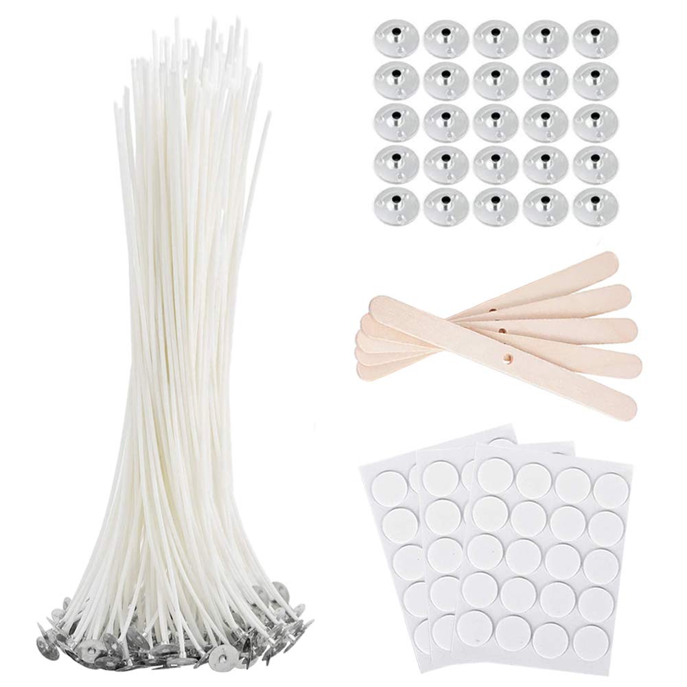 Bulk Cotton Candle Wick 8" Pre-Waxed 80 Pcs with 60Pcs Candle Wick Stickers, 5Pcs Candle Wick Centering Device and 20PCS Metal Tabs for Candle Making (80pcs 20cm Wick kit) ANTUNIHOD