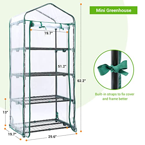 Mini Greenhouse for Outdoors Indoor: Ohuhu Small Green House with 4 Tier Shelves, Portable Plastic Greenhouses with Heavy Duty Transparent PVC Cover for Winter Garden Patio Backyard Porch Balcony Ohuhu