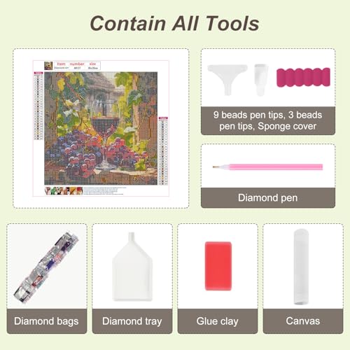 Anuver Red Wine Diamond Art Kits for Adults, Grape Full Drill Diamond Painting for Beginners, 5D Gem Art for Home Wall Decor, 12x12 Inch Anuver