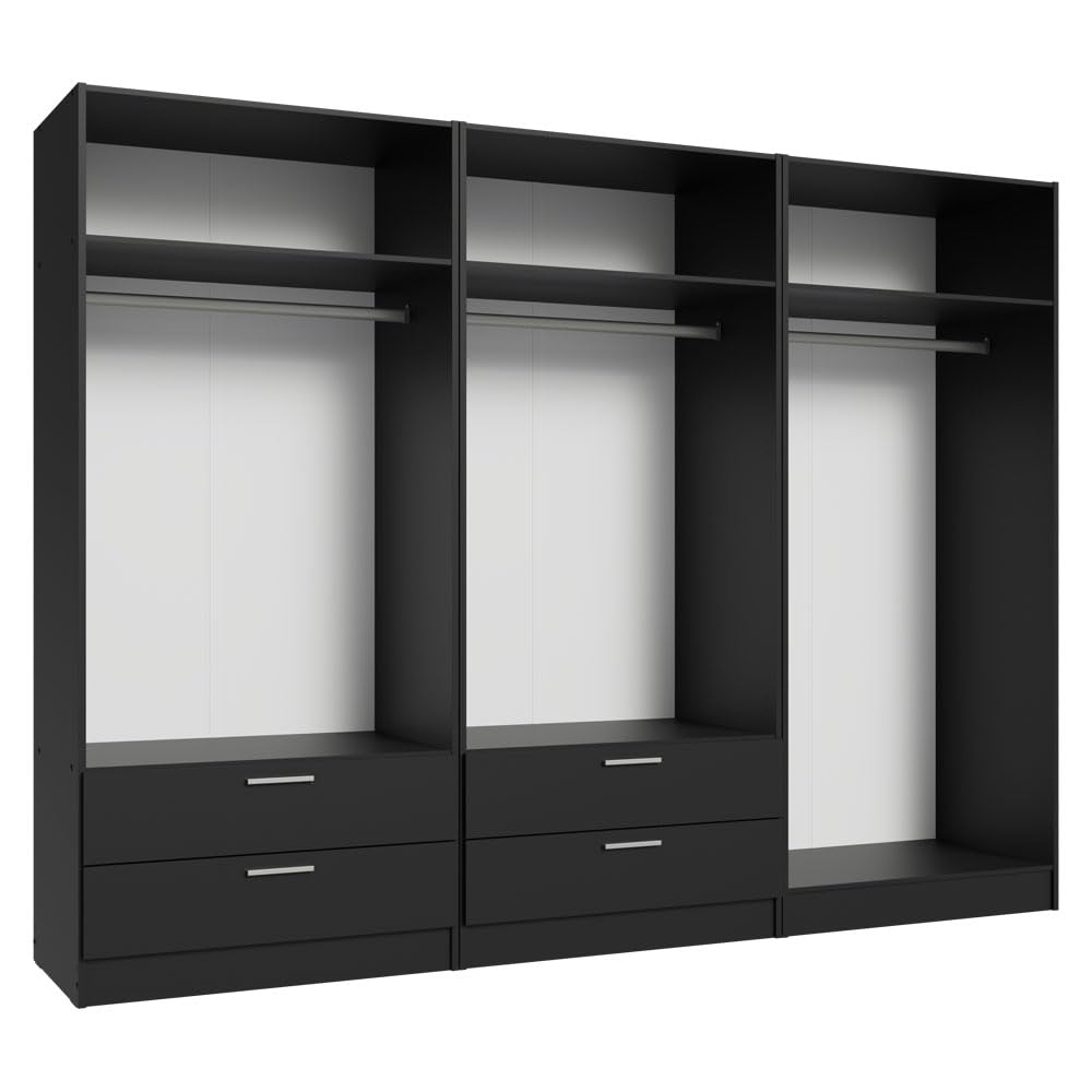 Madesa 6 Doors 4 Drawers Wardrobe Set Armoire Closet Bedroom Storage Cabinet with Shelves and Hanging Space 94" L Wooden Clothing Organizer Unit (Black) Madesa