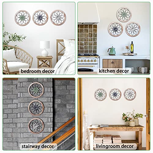 Paquesta 3 Piece Round Farmhouse Wall Decor with 6 Piece Interchangeable Flowers 12'' Medallion Wood & Metal Rustic Wall Art for Living Room Bedroom Kitchen Bathroom Dining Room Home Decorations Paquesta