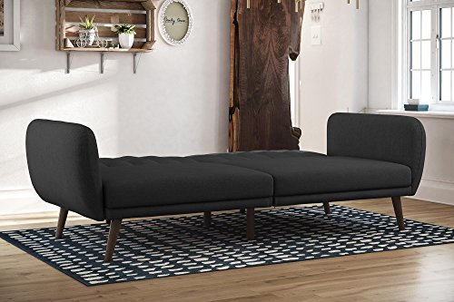 Novogratz Brittany 82 Inch Futon Sofa Bed, Upholstered Couch Sleeper with Tufted Back, Mid-Century Modern, Dark Gray Novogratz
