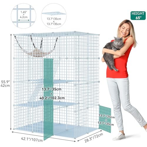 YITAHOME 4-Tier Large Cat Cage, Indoor Enclosure Metal Wire Kennels DIY Cat Playpen with Large Hammock for 1-3 Cats White YITAHOME