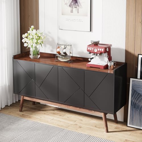 Tribesigns Sideboard Buffet Cabinet with Storage 55" Black Kitchen Sideboard Cabinet, Wood Coffee Bar Cabinet with Doors, Accent Sideboard Cabinet, Console Table Cabinet for Dining Room Living Room Tribesigns