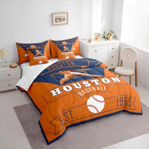 Feelyou Baseball Full Comforter Set with Sheets for Kids Boys Girls Houston 7 Pieces Bedding Set Baseball City Bed in a Bag Sports Game Room Decor Soft Lightweight Microfiber Feelyou
