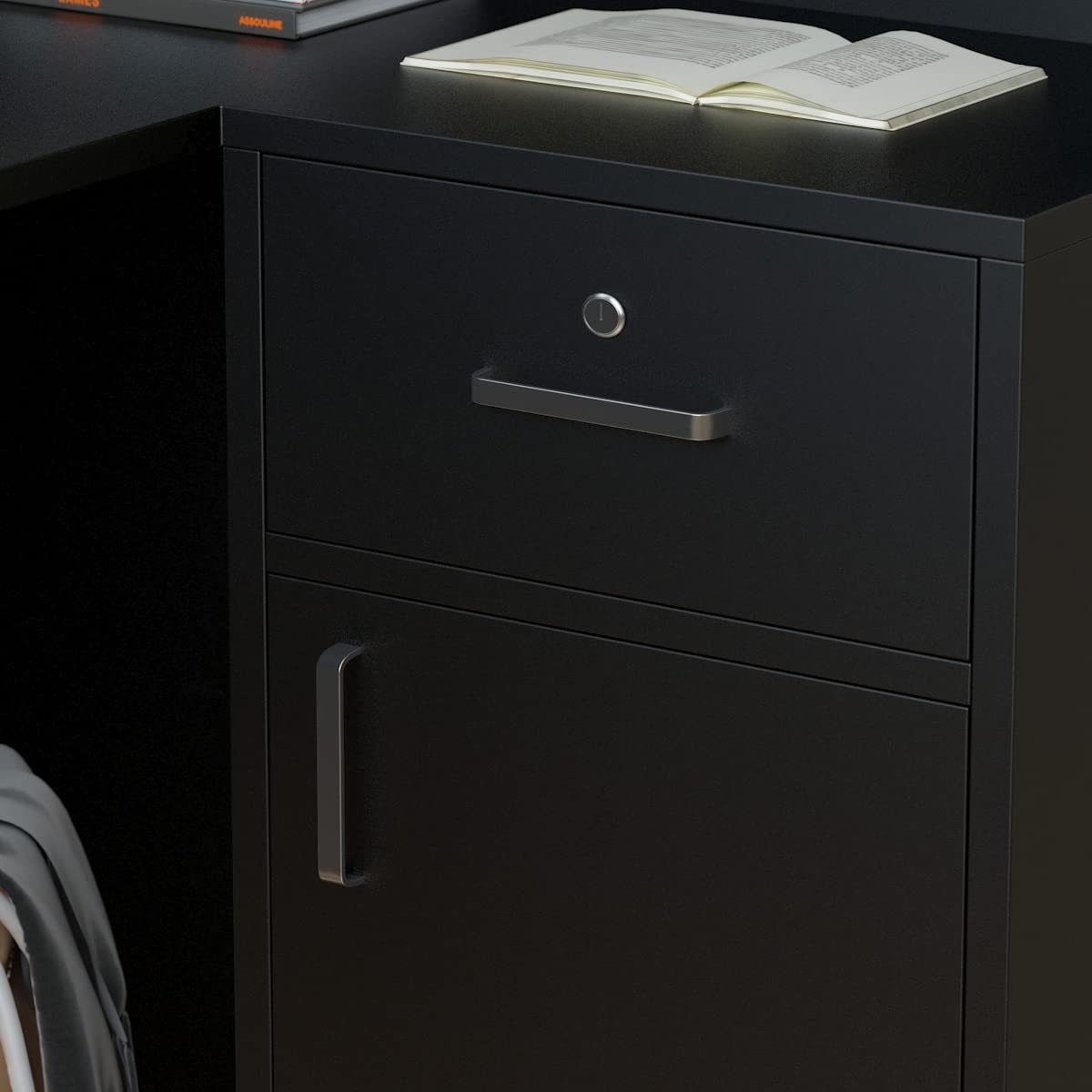 FAMAPY Modern Reception Counter, Large Storage Shelves and Drawers, Retail Counter Front Desk for Reception Room Black FAMAPY