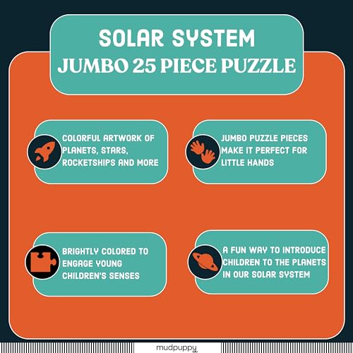 Mudpuppy Solar System - Jumbo 25 Piece Jigsaw Floor Puzzle Featuring Planets, Rocketships, and More! Mudpuppy