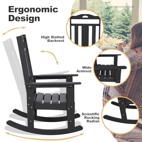 nalone Outdoor Rocking Chairs Set of 2, HDPE All Weather Resistant Rocking Chair for Porch, Oversized Patio Rocker Chair for Adult, Outdoor Rockers for Garden Lawn nalone