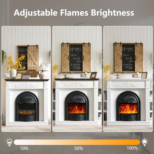78" Birdcage-Style Electric Fireplace with Mantel, 46" Tall Fireplace TV Stand for 90" TV, Farmhouse Entertainment Center with Storage & Replaceable Insert Heater for Living Room, White+Walnut SOOWERY