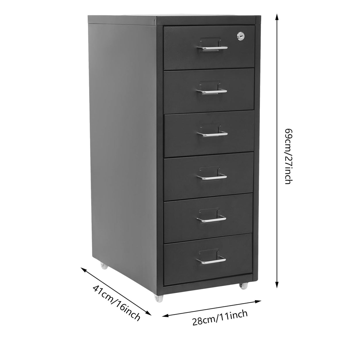 KJNHhugH 6 Drawers File Cabinet with Lock & Wheels, Mobile Metal Filing Cabinet Vertical File Cabinet Under Desk Filing Cabinets for Home Office fits Legal/Letter/A4 Size, 11x16x27in (Black) KJNHhugH