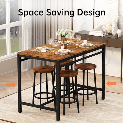 AWQM Industrial Counter Height Bar Table Set with 4 Stools - Rustic Brown & Black Dining Solution AWQM