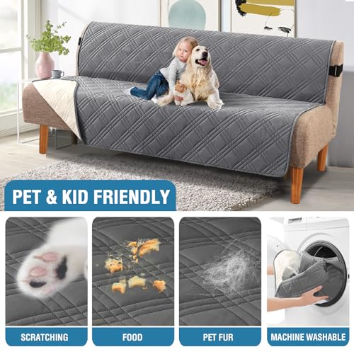 H.VERSAILTEX 100% Waterproof Futon Cover Reversible Futon Slipcover Armless Sofa Slipcover Furniture Protector Seat Width Up to 70" Washable with Adjustable Elastic Strap Anti-Slip, Grey/Beige H.VERSAILTEX