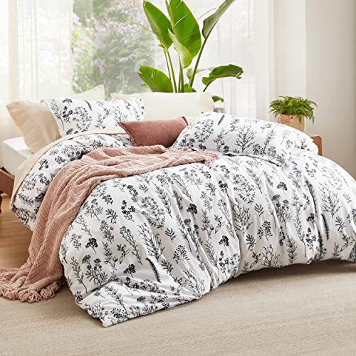 Bedsure Queen Comforter Set - Bright White Bed Set, 3 Pieces Cute Floral Bedding, 1 Soft Reversible Botanical Flowers Comforter and 2 Pillow Shams Bedsure