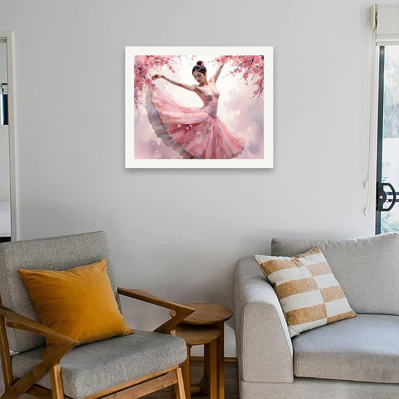 Cherry Blossom Ballerina Paint by Numbers Kit for Adults – DIY Elegant Dancer in Pink Dress Painting on Canvas 16x20In, Acrylic Paint Set for Beginners, Art for Home Decoration or Gifts DecorFriday