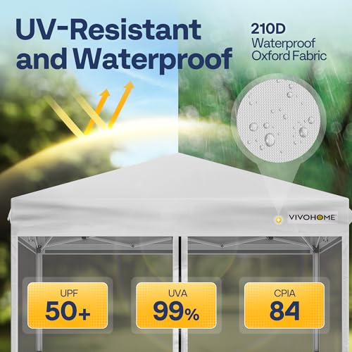 VIVOHOME 10x10ft Easy Pop-Up Canopy, Outdoor Screen Tent with Mosquito Netting, 2 Zipper Doors, and Roller Bag for Yard Camping Picnic Party Events, White VIVOHOME
