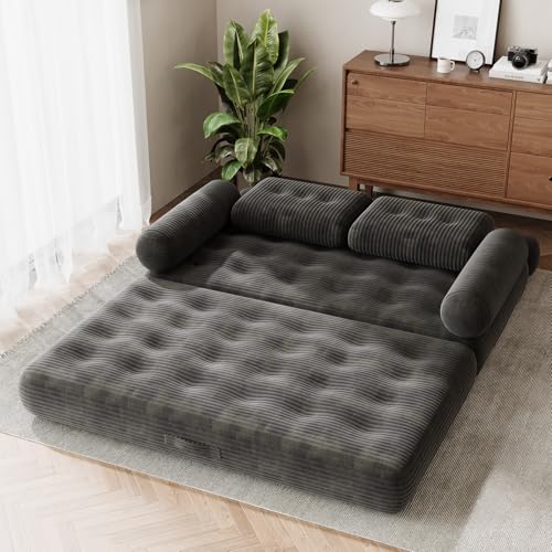 DSNAPE 59" Convertible Sofa Bed, 5-in-1 Folding Loveseat Sleeper Chair with Pillows Removable Armrests, Fold Out Boneless Couch Futon Floor Mattress Lounge for Apartment Dorm Living Room - Grey, Full DSNAPE