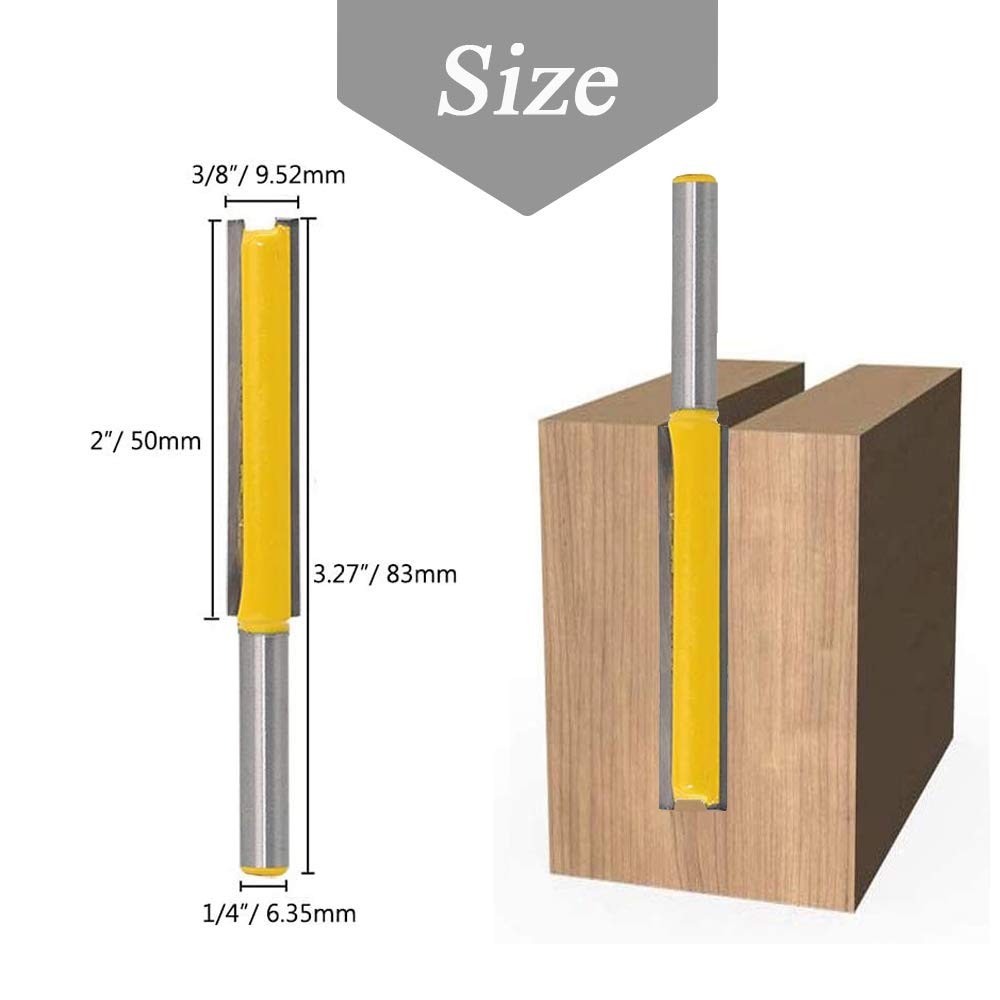 Mesee Set of 2 Pieces Extra Long Straight Router Bit Set, 1/4-Inch Shank Double Flute Straight Grooving Bits Trimming Cutter Woodworking Milling Tools with 2" & 3" Cutting Height Mesee