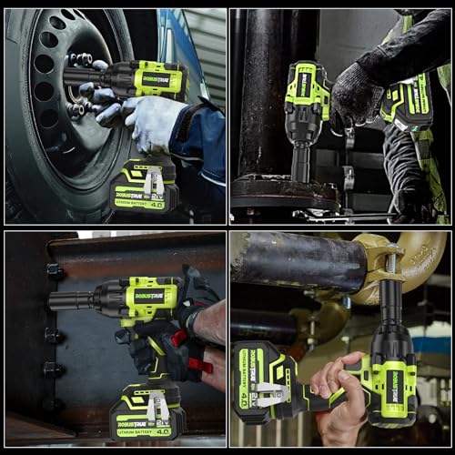 Robustrue 1000N.m(740ft-lbs) Cordless Impact Wrench, High Torque Brushless 1/2 Impact Gun, 21V 2 x4.0Ah Battery, Fast Charger, 4 Sockets, Pistola De Impacto for Home Car Tires Truck Mover Robustrue