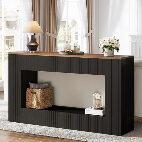Tribesigns Modern Console Table, 55-Inch Wood Entryway Table with Storage, Narrow Long Sofa Table Behind Couch Table for Living Room, Foyer, Hallway, Black Tribesigns