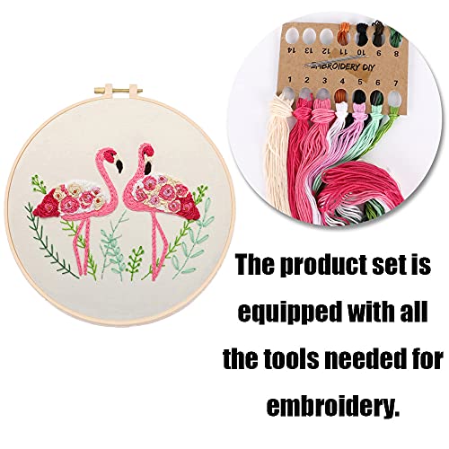 YANCAIYUNL Embroidery Kit for Beginners Flamingo Cross Stitch Embroidery Starter Kit DIY Handmade Needlework for Adults Beginner Tool Kit