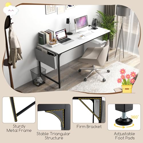 Tangkula 60" Conference Desk Set of 6, Modern Boardroom Desk with Storage Bag, Headphone Hook, Sturdy Metal Frame, Rectangular Seminar Table with Charging Station Tangkula