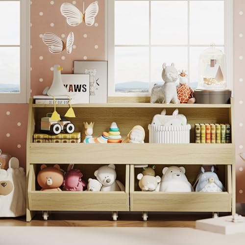 Fulhope Burlywood Toy Storage Organizer with Wheels and Drawers for Kids Fulhope
