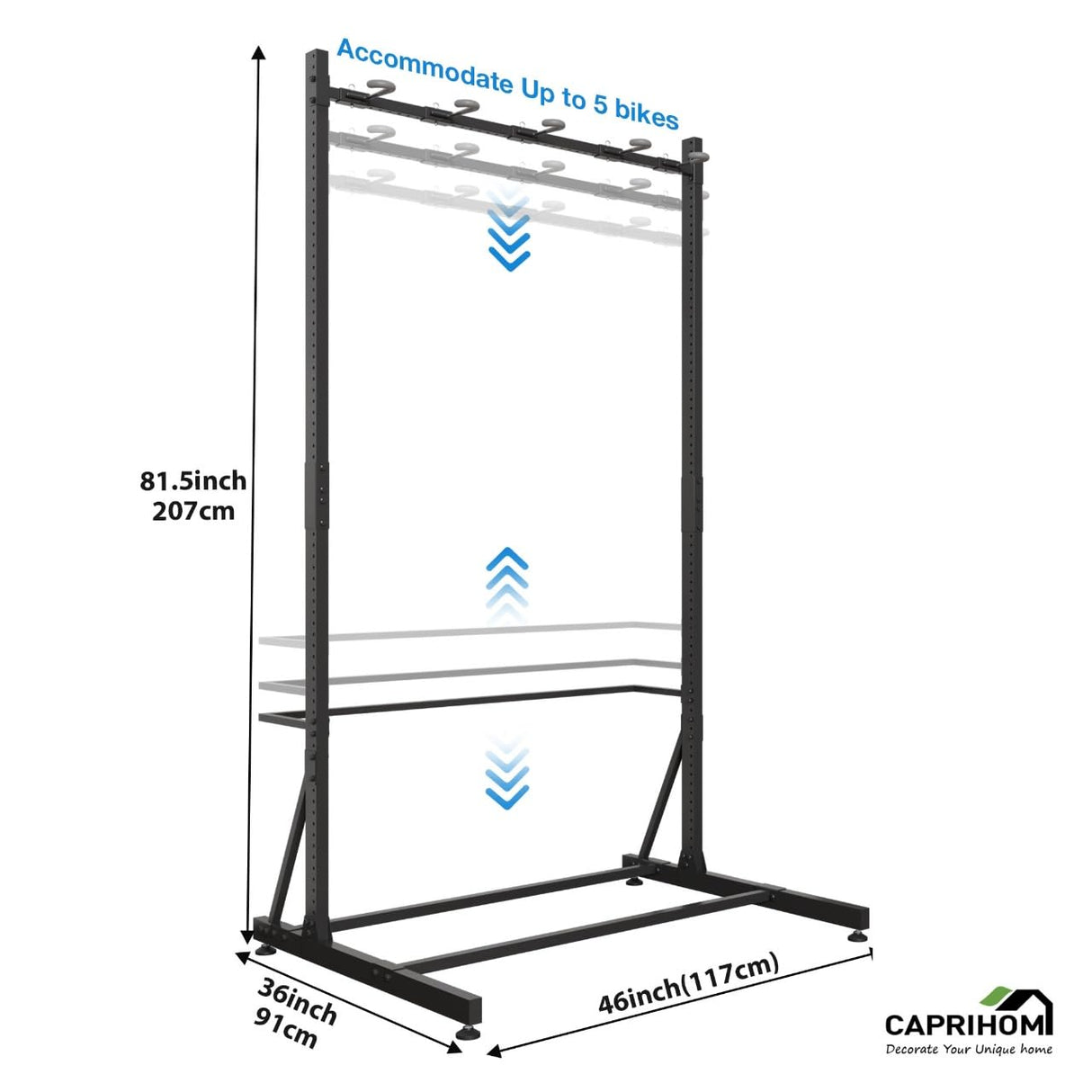 Caprihom Freestanding Bike Rack for Garage - Hold Up to 5 Bicycle Vertical Bike Stand Floor Indoor Bike Rack Storage Organizer Bike Hangers for Garage Caprihom