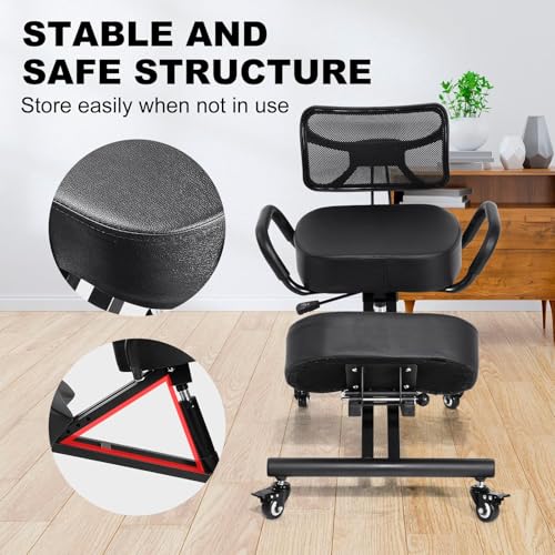 Ergonomic Kneeling Chair with Backrest & Lumbar Support, Adjustable Height Desk Chair with Wheels & Thick Cushion, Ideal for Office & Work from Home, Support Upright Sitting & Relieve Back Pain Generic