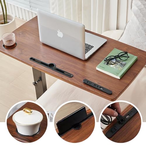 Over Bed Table Pneumatic Adjustable Height Stand Desk with Hidden Casters Foldable Mobile Laptop Computer Standing Desk with USB Ports Pad Generic