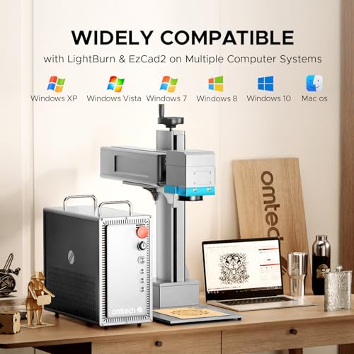 OMTECH 50W Fiber Marking Machine with Rotary Axis, 6.9x6.9 Fiber Laser Engraving Machine with JPT Laser Source, Fiber Laser Marker and Etcher with Autofocus and Camera for Aluminum Gold Jewelry OMTech
