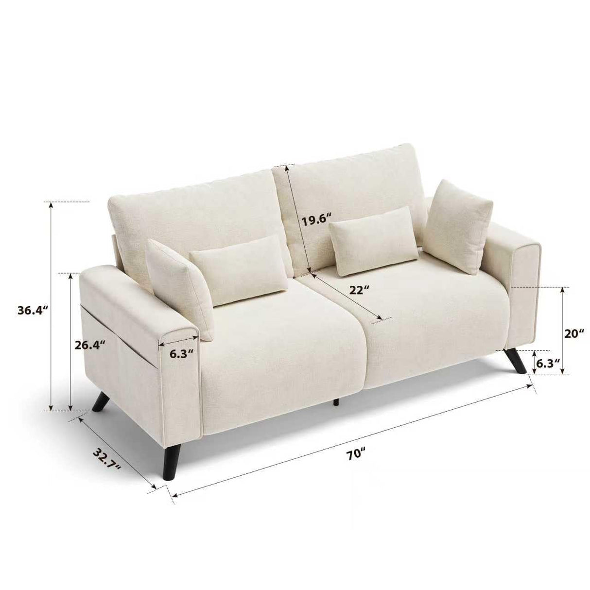 Comkei 70” Loveseat Sofa, Warm White Love Seat Couches for Living Room, 2 Seater Small Couch for Small Spaces, Bedroom, Office Sofas Comkei