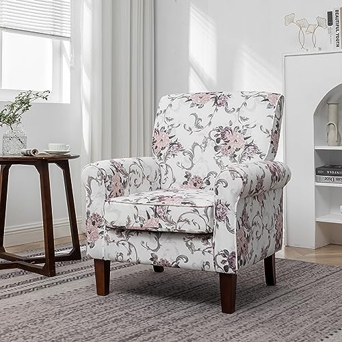 Container Furniture Direct Classic Accent Armchair with Birch Wood Frame and Comfortable Rolled Armrests, Arm Chairs for Living Room, Bedroom and Office Decor, 03 Printed Fabric Container Furniture Direct