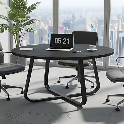 IBF 51inch Round Conference Table for 4-6 People, Business Meeting Table for Office and Conference Rooms Black IBF