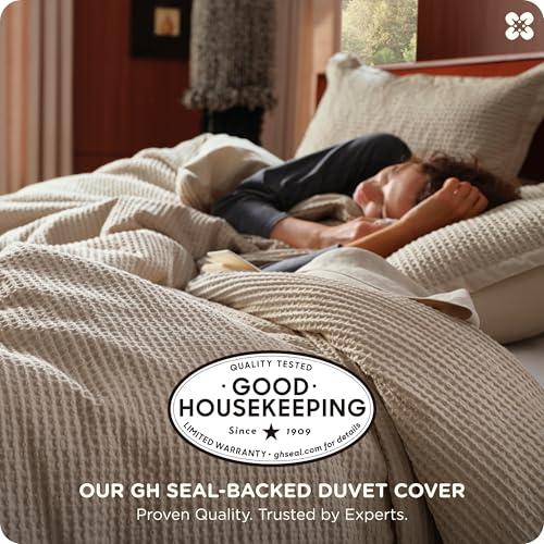Bedsure Cotton Duvet Cover Queen - 100% Cotton Waffle Weave Khaki Duvet Cover Queen Size, GentleSoft™ and Breathable Tan Bedding Set for All Season, 3 Pieces, 90"x90" Bedsure