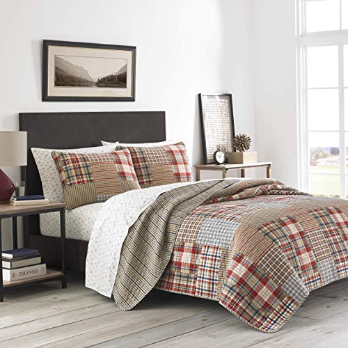 Eddie Bauer - Twin Quilt Set, Reversible Cotton Bedding with Matching Sham, Luxurious Bedding Set (Hawthorne Brown, Twin) Eddie Bauer