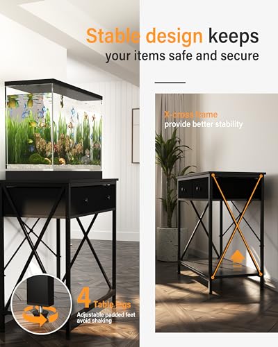 FILKO Aquarium Stand 20-29 Gallon, Metal Gallon Fish Tank Stands with Accessories Storage, Turtle/Reptile Terrariums Table,Breeder Tank Stand,Easy to Assemble(Tank not Included) (Black, 29 Gallon) FILKO